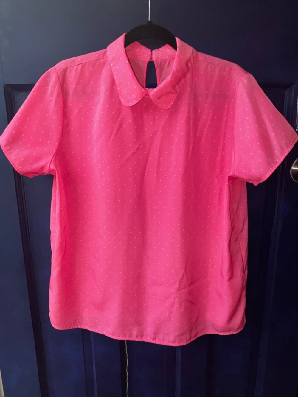 American Apparel Bright Pink Polka Dot Short Sleeve Blouse